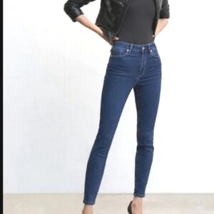 MNG ISA JEANS HIGH RISE STRETCH DENIM SKINNY RAW ANKLE HEM DARK WASH SIZE 26